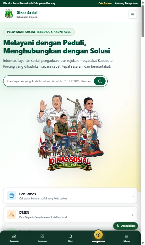 Portal Sistem Layanan & Rujukan Terpadu Dinas Sosial Kabupaten Pinrang - Mobile View