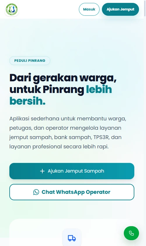 Peduli Pinrang — Platform Layanan Permintaan Jemput Sampah Digital & Gerakan Lingkungan Warga - Mobile View