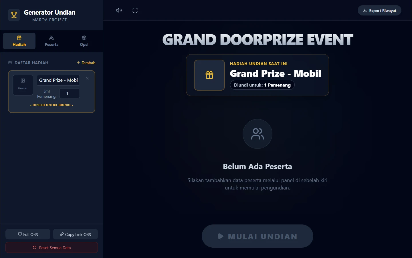 Antarmuka Dashboard Operator — Panel Kendali Pengundian Kriptografis