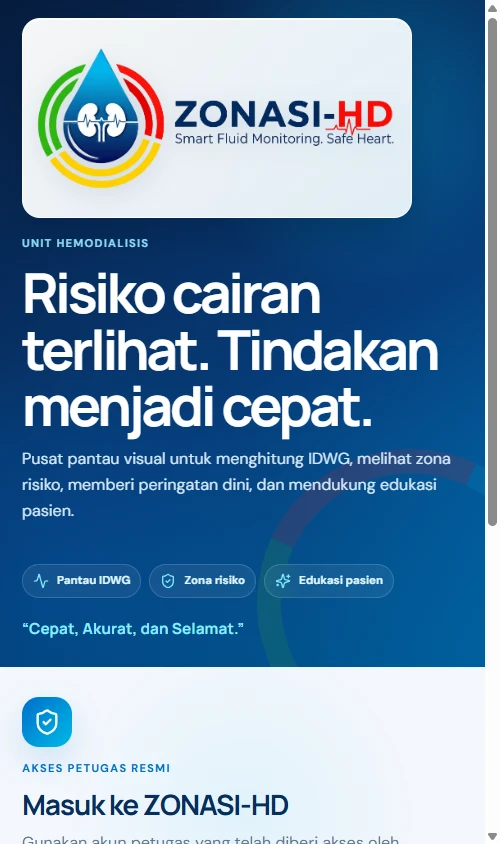 ZONASI-HD — Pusat Pantau Visual Risiko Cairan & IDWG Unit Hemodialisis - Mobile View